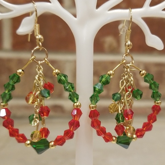 Crystal Evergreen and Apple colored earrings - Picture 2 of 5